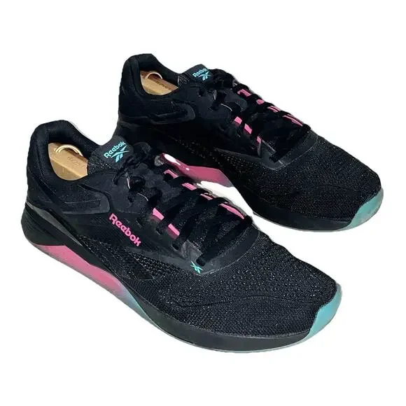 Reebok Mens Size 11.5 Nano X4 Sneakers Black Cyan Pink Gum - Picture 2 of 11